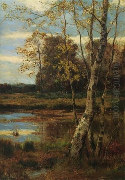 Birches By A Pond Oil Painting by Edward B. Gay