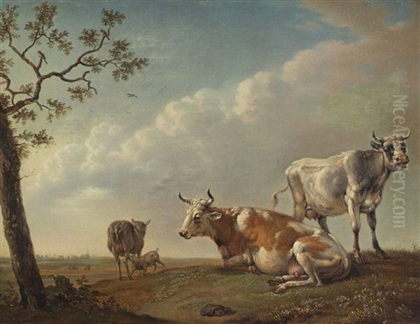 A Landscape With Cows Oil Painting by Christian David Gebauer