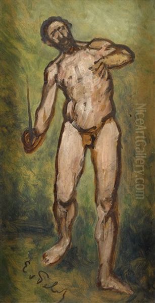 Male Nude With A Sword Oil Painting by Eduard Karl Franz von Gebhardt
