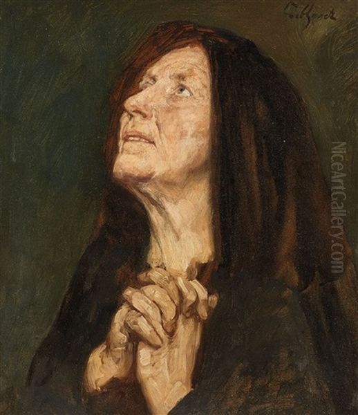 Woman Praying (study For A Madonna?) Oil Painting by Eduard Karl Franz von Gebhardt