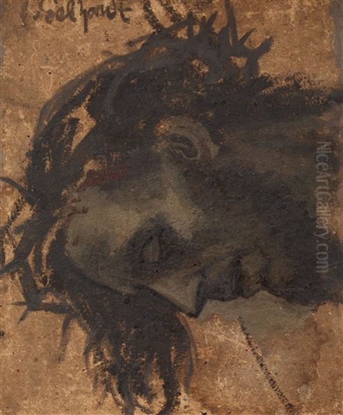Study For The Head Of Christ In A Crucifixion Oil Painting by Eduard Karl Franz von Gebhardt