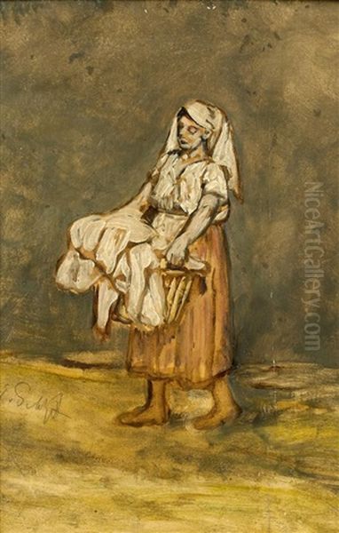 Frau Mit Waschekorb Oil Painting by Eduard Karl Franz von Gebhardt