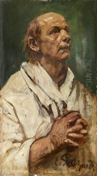 Halbfigur Eines Mannes Mit Gefalteten Handen (study) Oil Painting by Eduard Karl Franz von Gebhardt