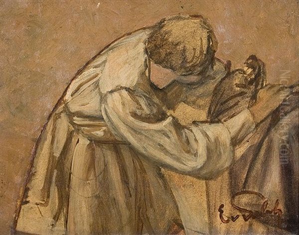 Man Saddling Oil Painting by Eduard Karl Franz von Gebhardt