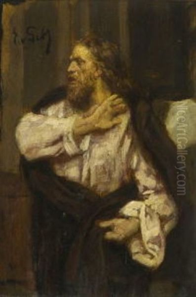 Figurenstudie - Christus (+ Other Sketches, Verso) Oil Painting by Eduard Karl Franz von Gebhardt