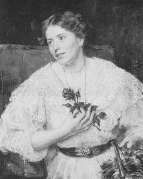 Portrat Einer Jungen Frau Im Spizenkleid Mit Rose In Der Hand Oil Painting by Eduard Karl Franz von Gebhardt