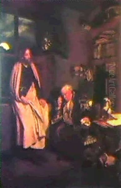 Christus Bei Nikodemus  Der Heiland Und Der Pharisaer Imnachtlichen Gesprach Uber Die Wiedergeburt... Oil Painting by Eduard Karl Franz von Gebhardt