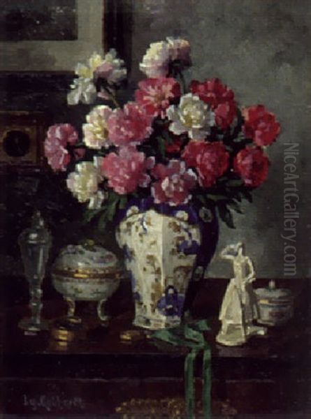 Stilleben Mit Pfingstrosen Oil Painting by Ignatz Heinrich Gebhardt