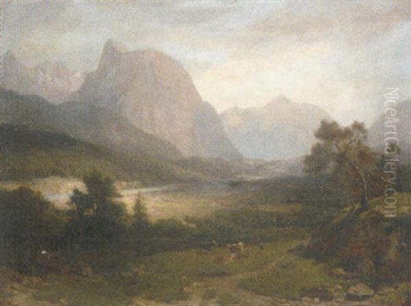 Gebirgslandschaft Mit Figurenstaffage Oil Painting by Ludwig Gebhardt