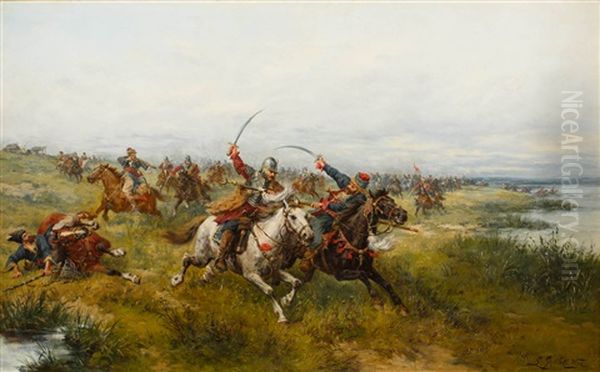 Walka O Sztandar Oil Painting by Ludwig Gedlek