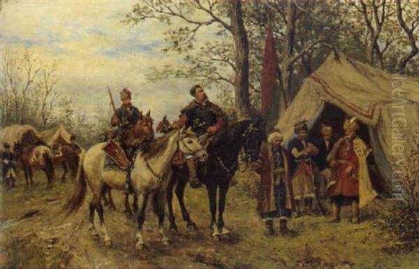 Reiterlager Oil Painting by Ludwig Gedlek