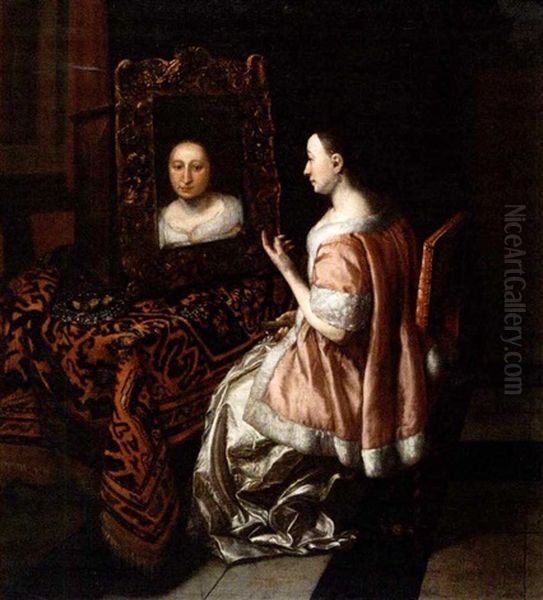 Dame Vor Spiegel Oil Painting by Joost van Geel