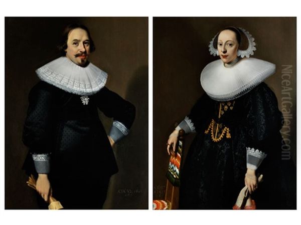 Portraits Hollandischer Adeliger Eheleute Oil Painting by Wybrand Simonsz De Geest