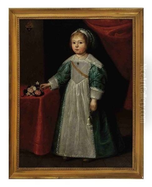 Portrait Of A Girl, Standing By A Table, In A Green Dress Oil Painting by Wybrand Simonsz De Geest