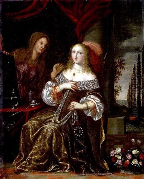 Junge Hofdame Bei Der Morgentoilette Mir Ihrer Kammerzofe Oil Painting by Wybrand Simonsz De Geest