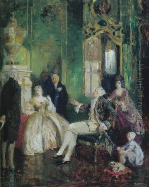 Rokokosalon Mit Hofischer Gesellschaft Oil Painting by Walter Geffcken