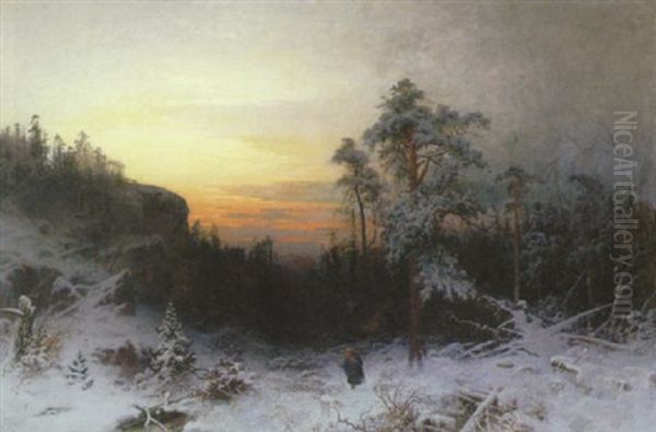 Vandrare I Vinterlandskap Oil Painting by Wilhelm von Gegerfelt