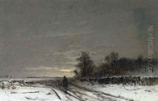 Kvinna Pa Vinterv,g Oil Painting by Wilhelm von Gegerfelt