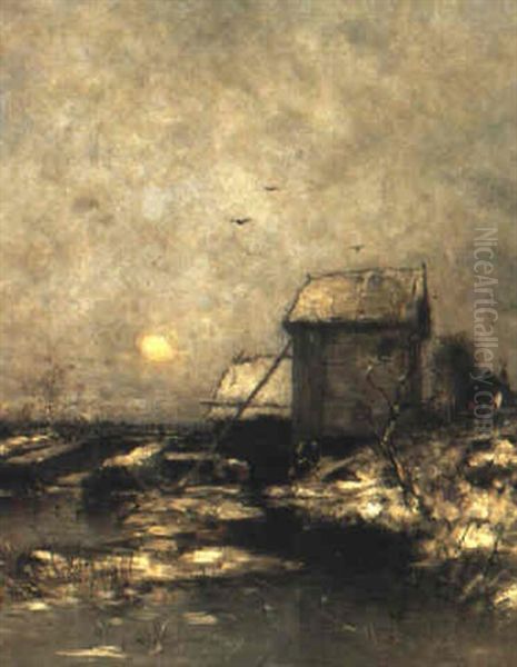 M+nsken I Vinterkv+ll Oil Painting by Wilhelm von Gegerfelt