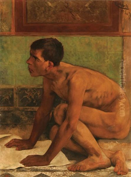 A Roman Slave Boy Oil Painting by Carl Gehrts