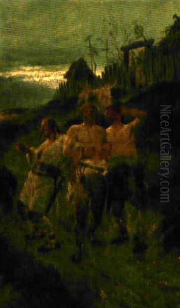 Aufbruch Nach Durchzechter Nacht - Szene Aus Dem Alten Germanien Oil Painting by Johannes Gehrts