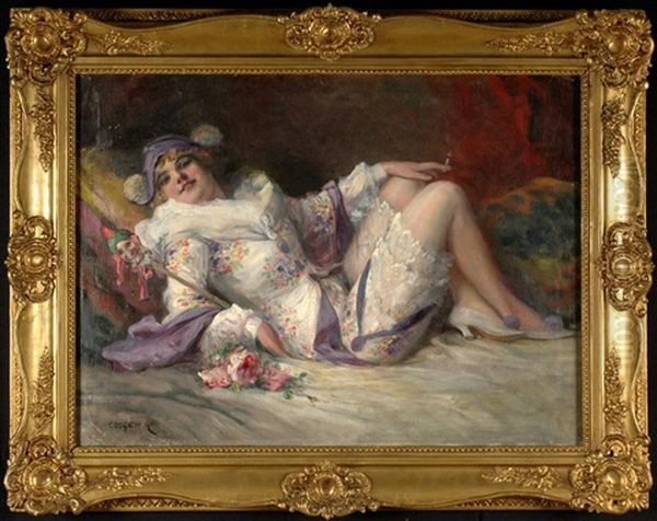 Lying Colombina (from Commedia Dell'arte) Oil Painting by Richard Geiger