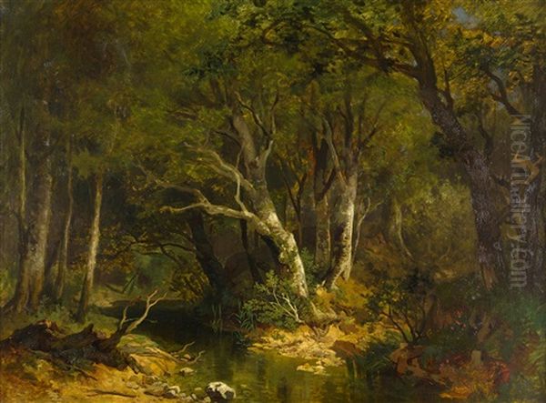 Waldinneres Mit Kleinem Bach Oil Painting by August Christian Geist