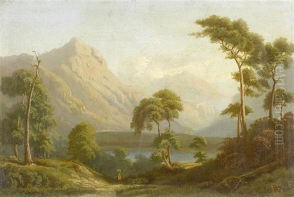 Idyllische Landschaft Am Flussufer Oil Painting by August Christian Geist