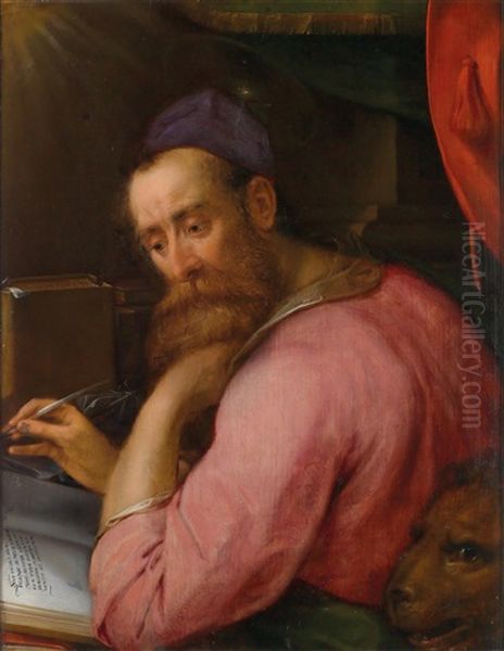 Der Heilige Hieronymus Mit Dem Lowen Beim Ubersetzen Der Bibel In Seiner Schreibstube Oil Painting by Gortzius Geldorp