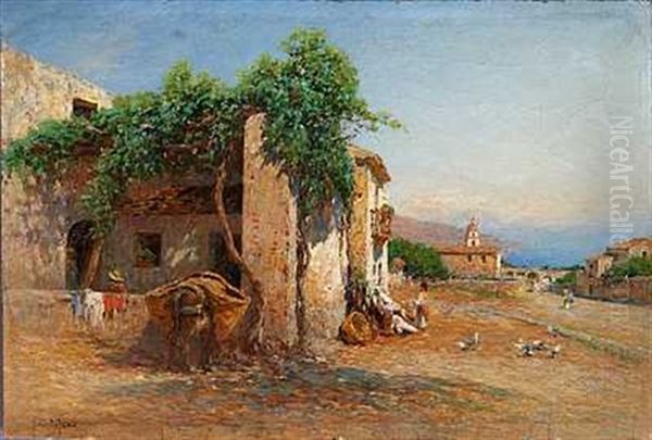 Landsbysceneri Fra Sicilien Oil Painting by Otto Geleng