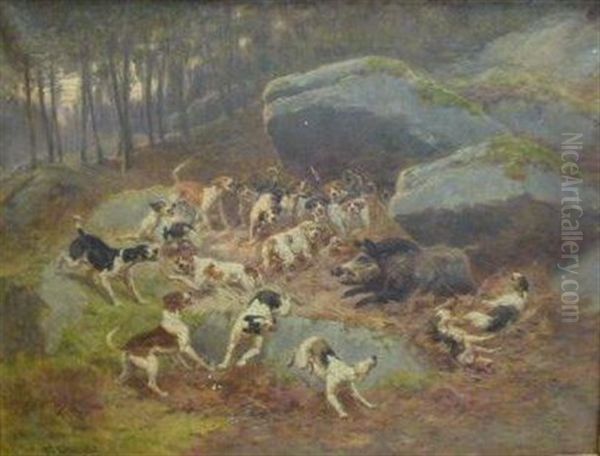 Hallali De Sanglier Oil Painting by Jules Bertrand Gelibert