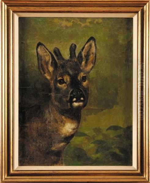 Tete De Chevreuil Oil Painting by Jules Bertrand Gelibert