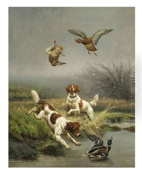 Duck Hunting Oil Painting by Jules Bertrand Gelibert