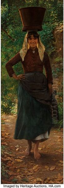 Giovane Donna Con Cesto Oil Painting by Edoardo Gelli