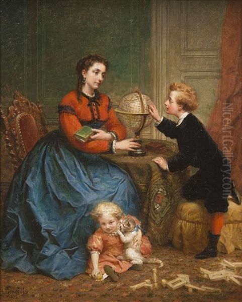 Mere Et Ses Enfants Oil Painting by Felix Francois Barthelemy Genaille