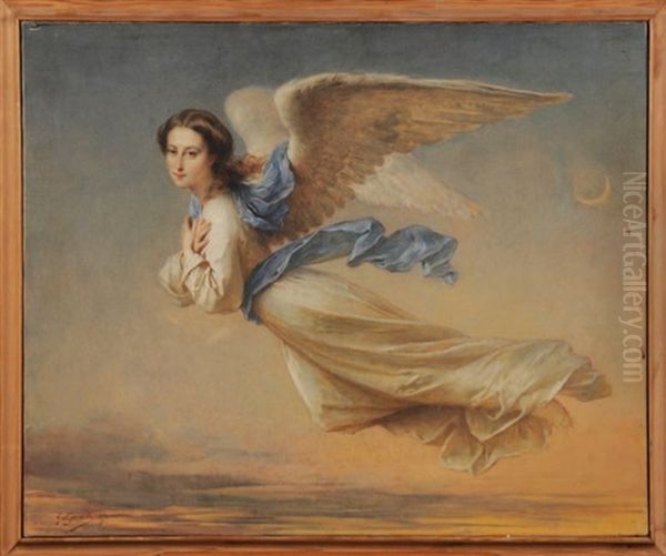 Ange Dans Les Airs, Les Mains Croisees Sur La Poitrine Oil Painting by Felix Francois Barthelemy Genaille