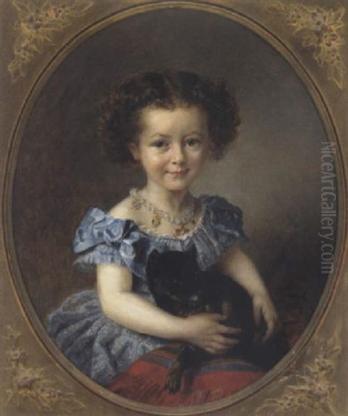 Portrait Eines Madchens Mit Hund Oil Painting by Felix Francois Barthelemy Genaille