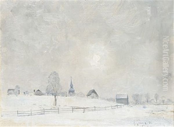 Motiv Fran Are Gamla Kyrka, Vintertid Oil Painting by Anton Genberg