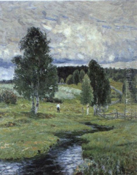 Sommarlandskap Med Vattendrag Oil Painting by Anton Genberg