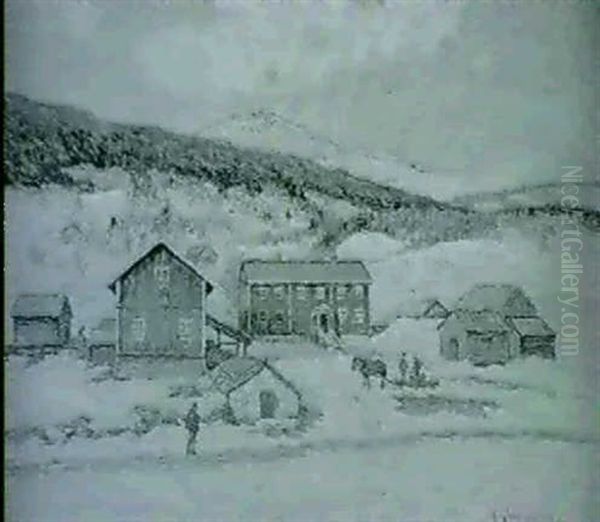 Fjallandskap Med Gard - Solig Vinterdag Oil Painting by Anton Genberg