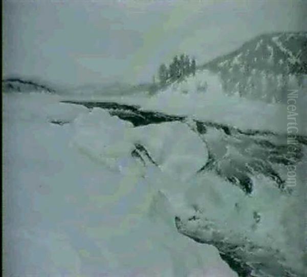 Norrlandskt Landskap Med Fors - Solig Vinterdag Oil Painting by Anton Genberg