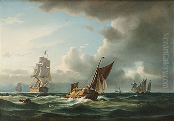 Skepp Pa Stormande Hav Oil Painting by Theodor Genenger