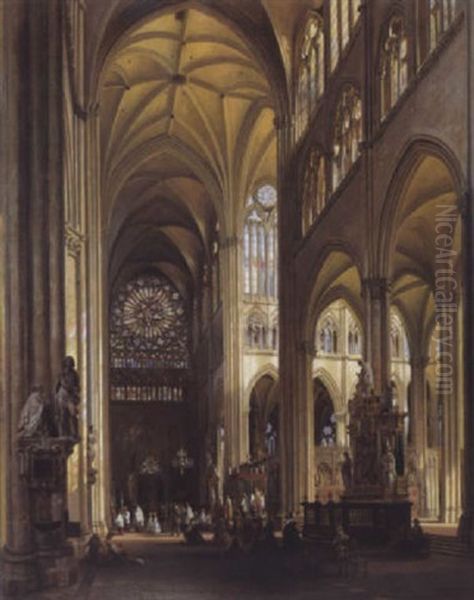 Interieur De La Cathedrale D'amiens Oil Painting by Jules Victor Genisson