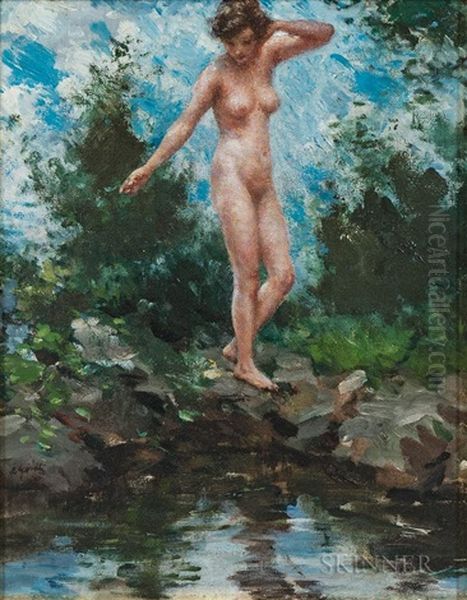 Blue Water Oil Painting by Lillian M. Genth