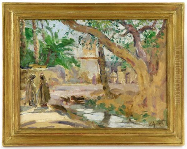 Arab Village Scene Oil Painting by Lillian M. Genth