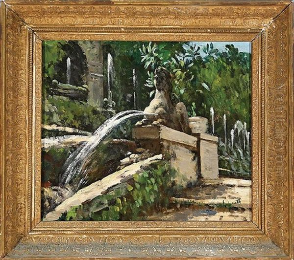 Fountain, Villa D'este, Tivoli, Italy Oil Painting by Lillian M. Genth