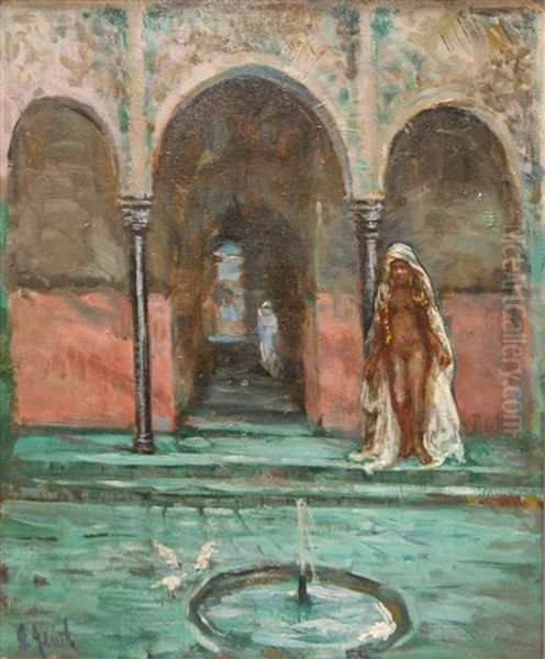 Arab Woman At The Bath Oil Painting by Lillian M. Genth