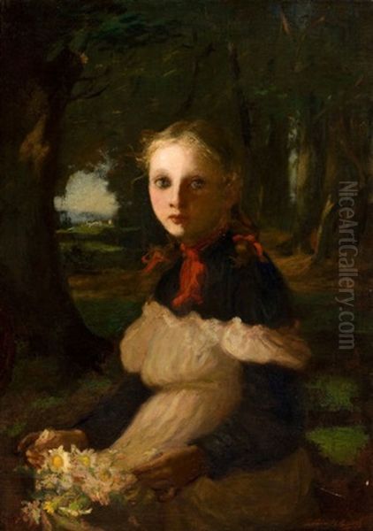 Young Girl With Bouquet Oil Painting by Lillian M. Genth