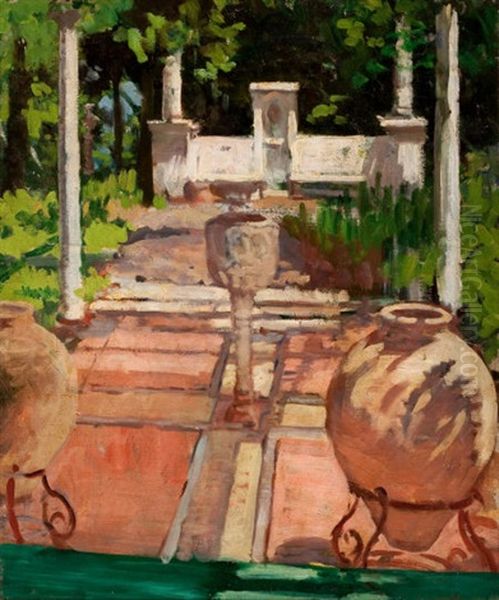 In The Garden Oil Painting by Lillian M. Genth