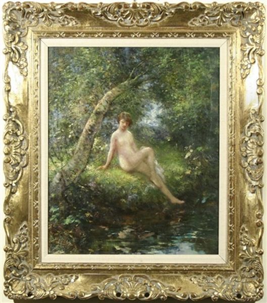 Nude By The Stream Oil Painting by Lillian M. Genth